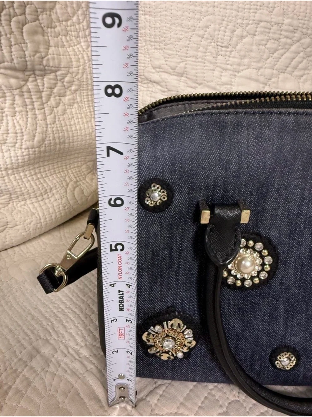Kate Spade Cameron Street Pearl & Crystal Embellished Denim Satchel/Crossbody